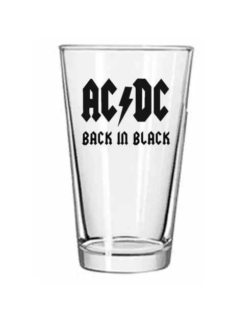 AC/DC - Back In Black - Rock and Roll - 16 oz Pint Beer Glass Barware Seltzer