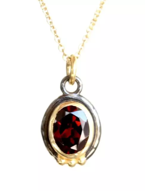 Garnet Gemstone Pendant Necklace 925 Sterling Silver Gold Plated Birthstone