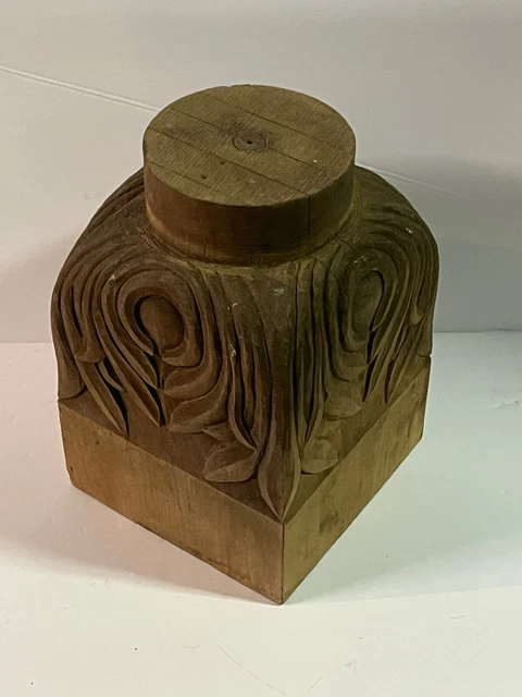 Antique Architectural Salvage Oak Wood Hand Carved Newel Post Bank Bldg 1920