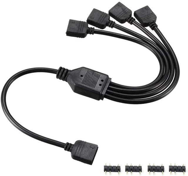 5V 3Pin Addressable RGB 1 to 4 Splitter Cable,Y-Shaped Fan and Pc Led Strip Exte
