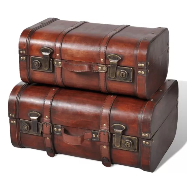 NNEVL Wooden Treasure Chests 2 pcs Vintage Brown