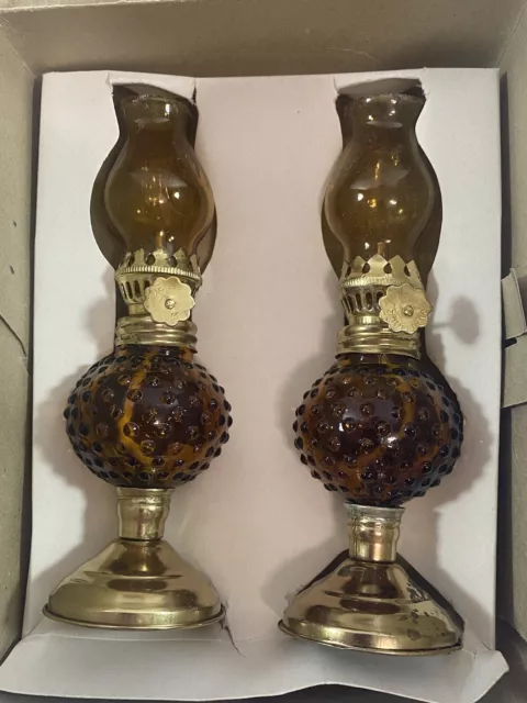 Vintage King Glass Co. Mini Amber Pedestal Oil Lamp 5 1/2” Table Lamp BRAND NEW! 3