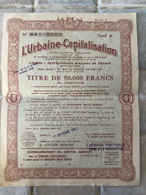 Titre au porteur 50 000 Francs