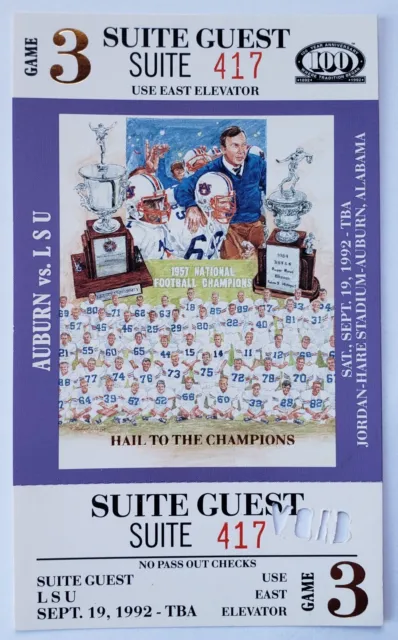 1992 LSU Tigers @ Auburn Tigers Game Ticket Alabama 9/19/92 Punched VOID