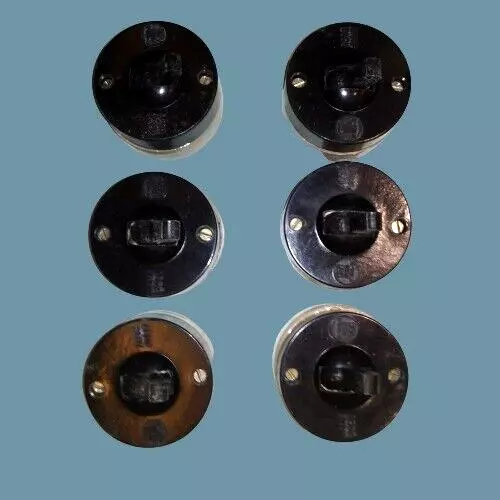 Vintage Black & White Set Of 6 Bakelite And Ceramic Electric 1 Way Switch Button