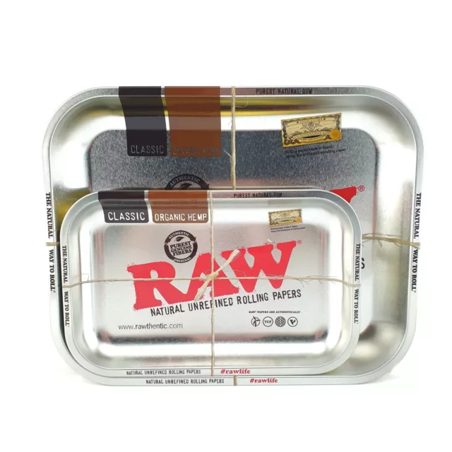 RAW Metallic Silver Rolling Tray RAWthentic - 2 Sizes Available