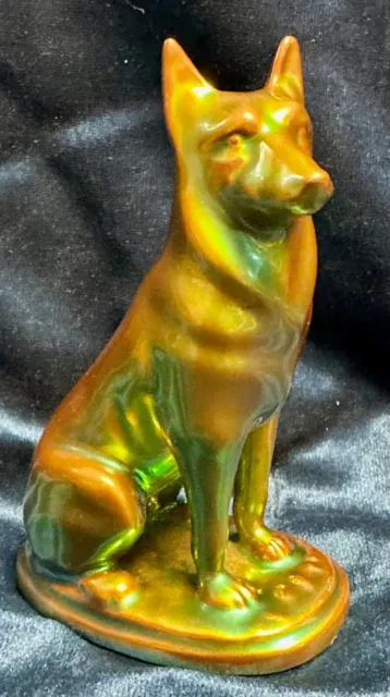 👀 Zsolnay Ceramic German Sheppard Dog Green Lustre  Eosin Iridescent Finish 👀