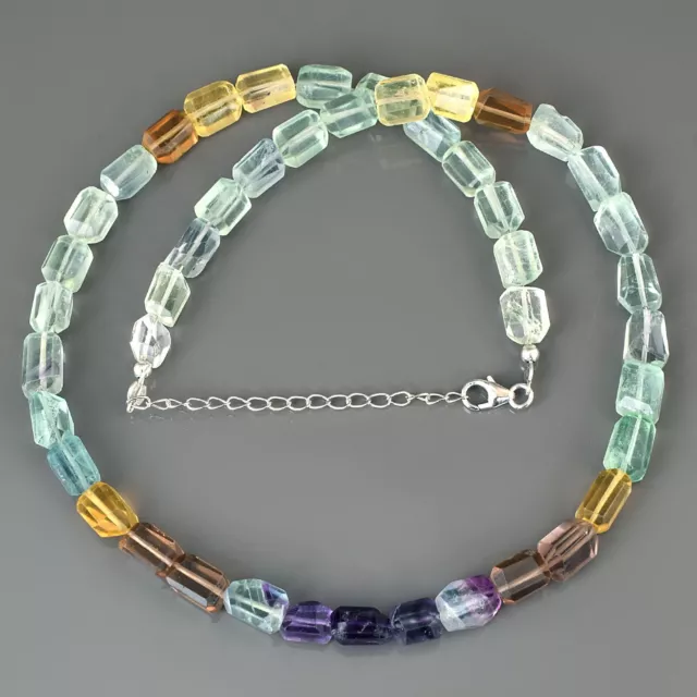 18 " Gemmes Naturelles Arc-en-Ciel Fluorine Cube Forme Perles 1 Strand Collier