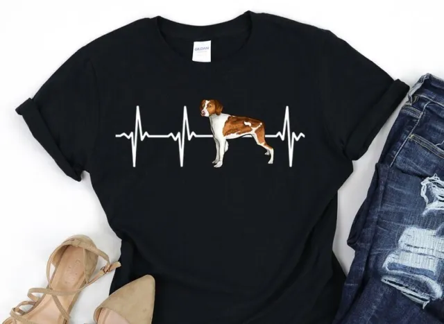 Brittany Dog Heartbeat Shirt, Dog Lover Gift, I Love My Dog TShirt, Veterinar...
