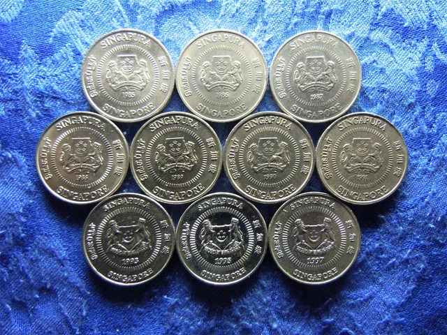 Singapore 50 Cents 1985-1988, 1989-1991, 1993, 1995, 1997 (10)