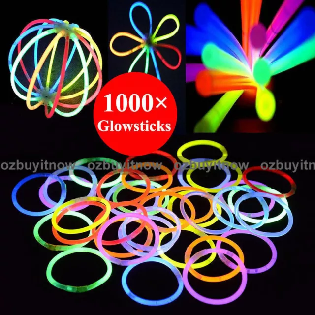 1000 Mixed Colour Glow Sticks Light Bracelets Glowsticks Fancy Party Glow AU