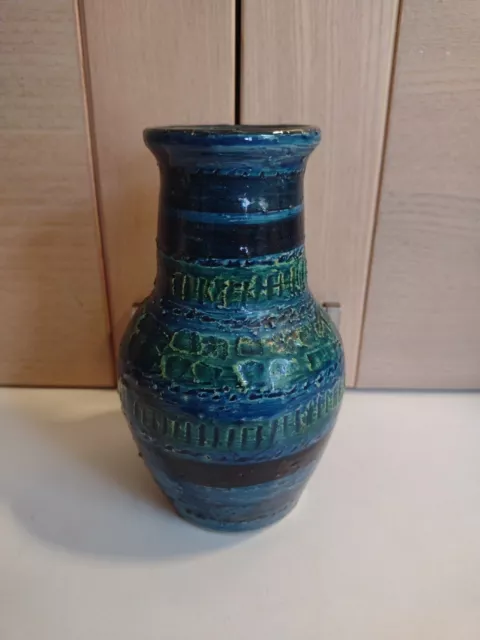 15.2 CM BITOSSI RIMINI BLUE GREEN TEXTURED VASE - ALDO LONDI ITALY 1960's