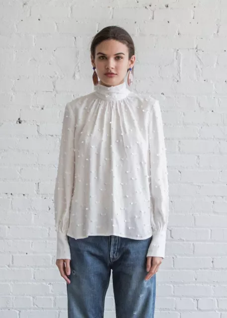 Rachel Comey OFF WHITE Women's Lashes Crepe L/S Rite Top, US 4