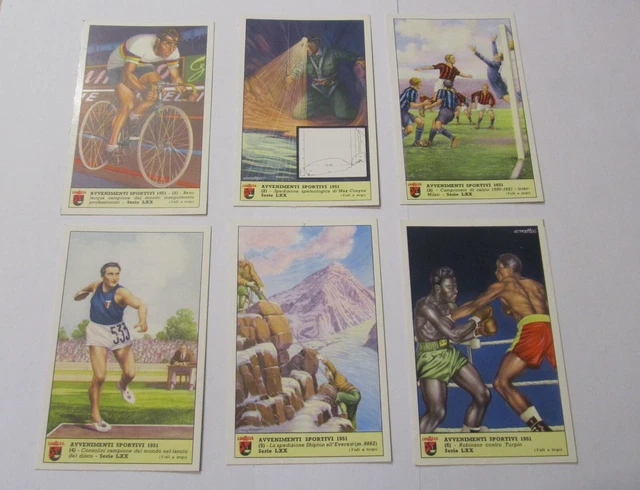 6 Figurine Lavazza serie n°70 " AVVENIMENTI SPORTIVI 1951 " - ROBINSON - TURPIN