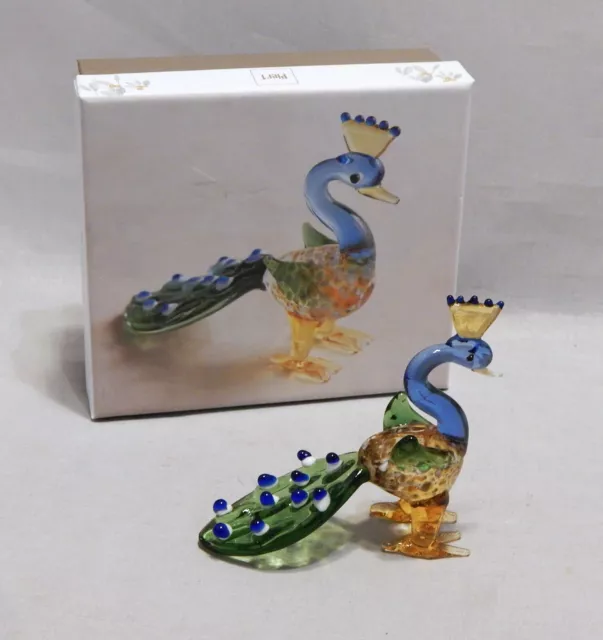 Pier 1 Blown Glass Peacock Figurine in Box