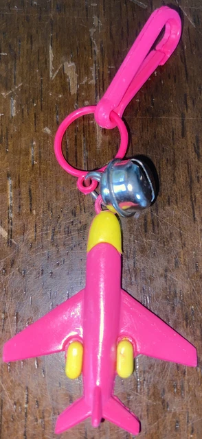 Vintage 1980s Plastic Bell Charm Pink Yellow Jet Charm For 80s Charm Necklace
