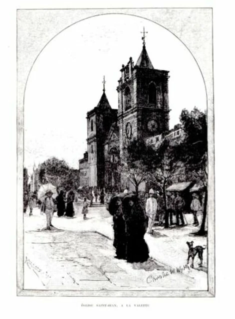GRAVURE SUR BOIS 19ème EGLISE SAINT JEAN A LA VALETTE MALTE