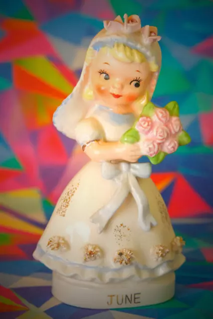 RARE! June Bride Birthday Girl Angel Figurine Napco Norcrest Lefton  HTF CUTE!