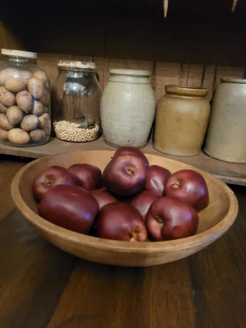 Primitive Wooden Bowl W/faux Apples