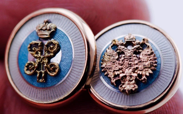 Boutons De Manchette Vintage En Cuivre Et émail - Milieu De Siècle, Occasion