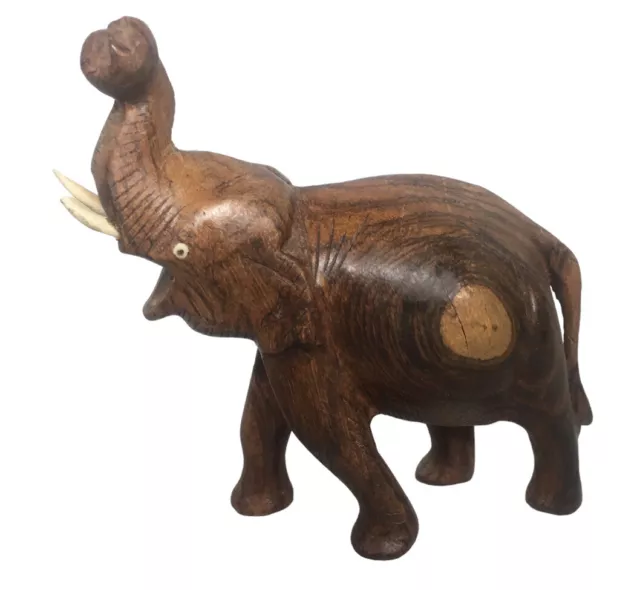 Handmade Wood Elephant Sculpture Lucky Statue Hand Carved Wooden Figurine 4.25”