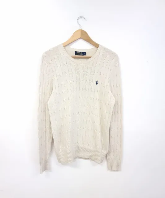Men's Ralph Lauren 100% Tussah Silk Cable Knit Sweater Jumper - Ecru Cream Small