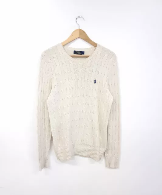 Men's Ralph Lauren 100% Tussah Silk Cable Knit Sweater Jumper - Ecru Cream Small