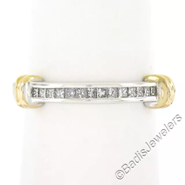 14K Dos Tonos Oro 0.25ctw Corte Princesa Canal Set Diamante Apilable Banda Ring