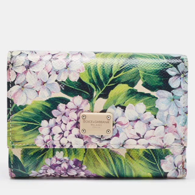 DOLCE & GABBANA Multicolor Floral Print Leather Trifold Wallet