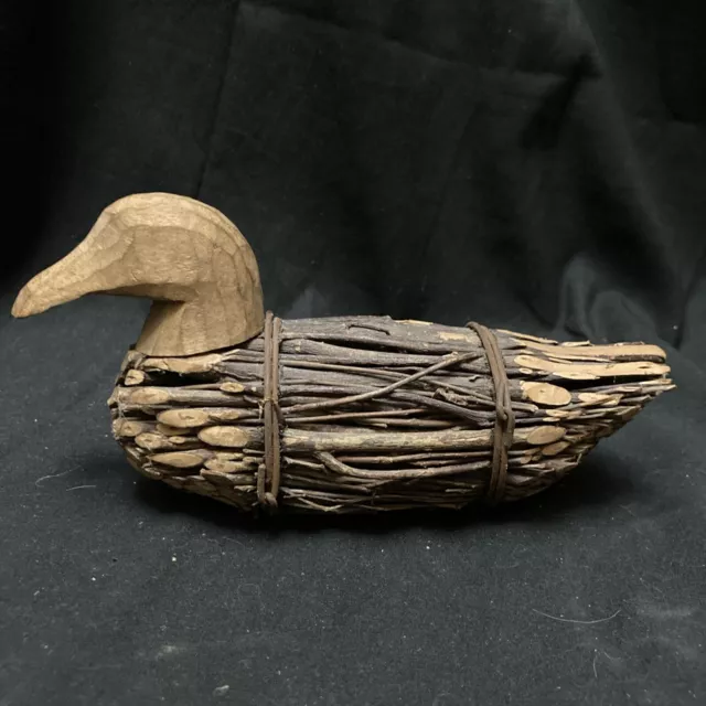 Vintage Twig Art Duck Carved Wood Wooden Folk Art 7”