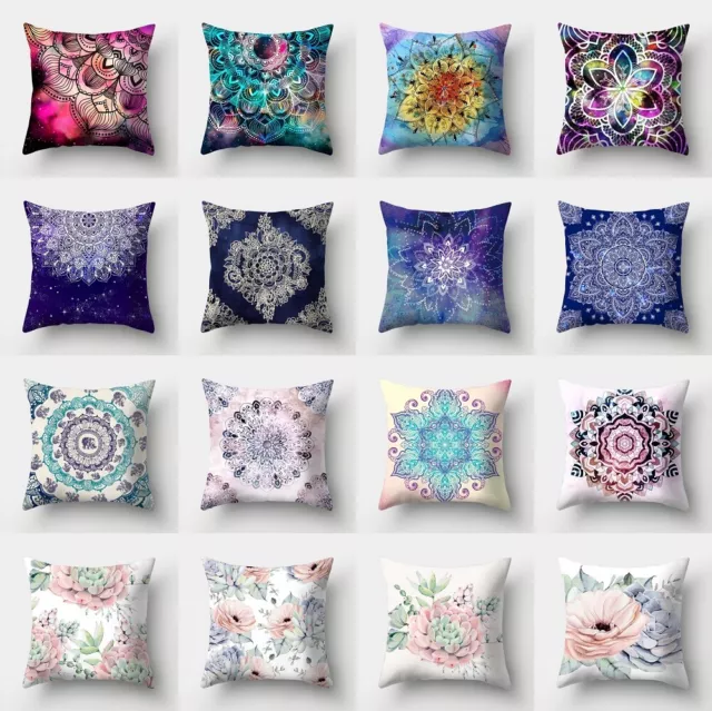 Flannel Colourful Cushion Covers Geometric Floral Throw Pillowcase 45cm