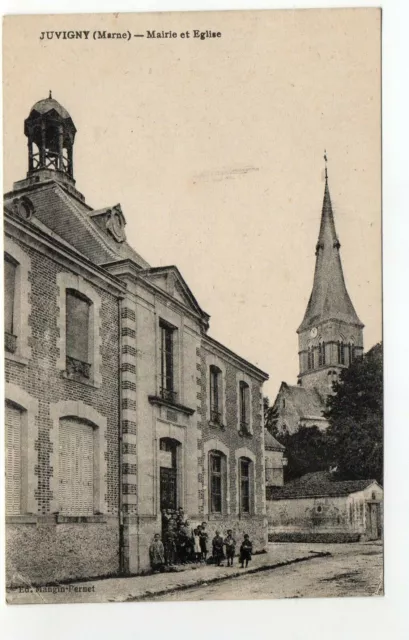 JUVIGNY - Marne - CPA 51 - Church and Town Hall - small fold lower left