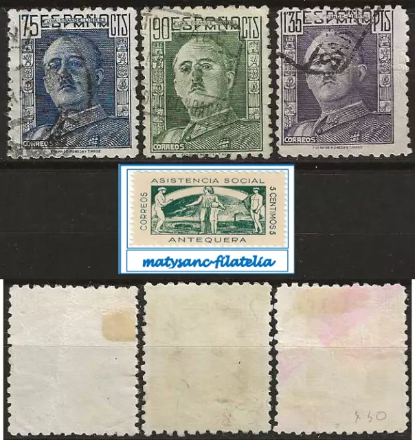 España 1946-1947. Edifil 999/1001. Serie Completa "General Franco". Usada.