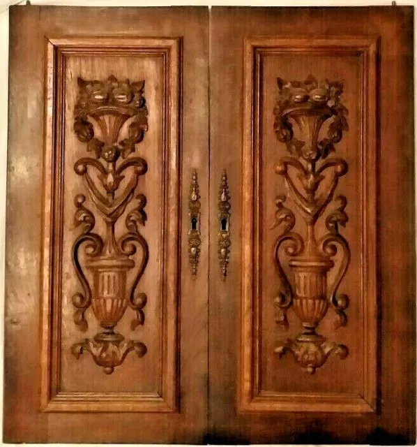 25" Pair French Antique Architectural Pillar Panel Door Oak Wood