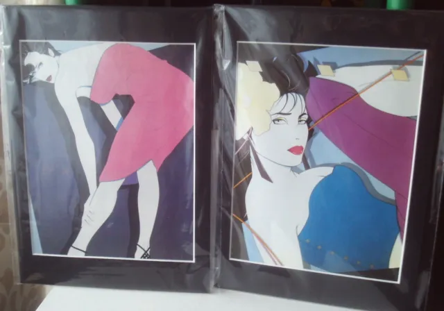 Vintage Patrick Nagel Art Prints x 2 Mounted Ready for Framing A4 VGC q