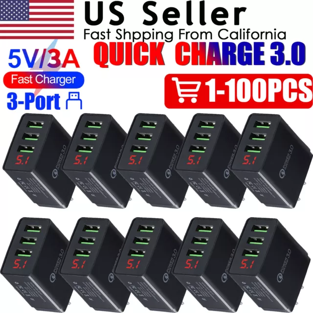 USB 3Port QC3.0 Charger Adapter Hub Fast Wall Charger Power US Plug 5V/3A LOT