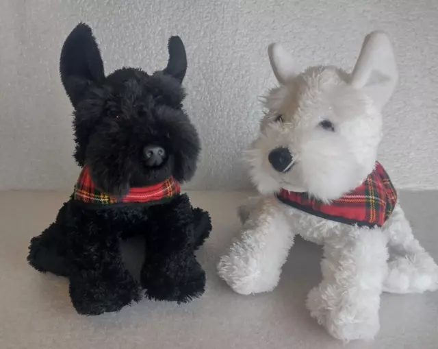Pair of Keel Toys Scottie Dogs with Tartan Coats - Collectable Terriers