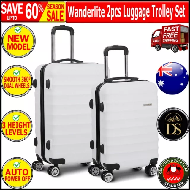 Wanderlite 2pcs Luggage Trolley Set Travel Suitcase Cabin TSA Hard Case White...