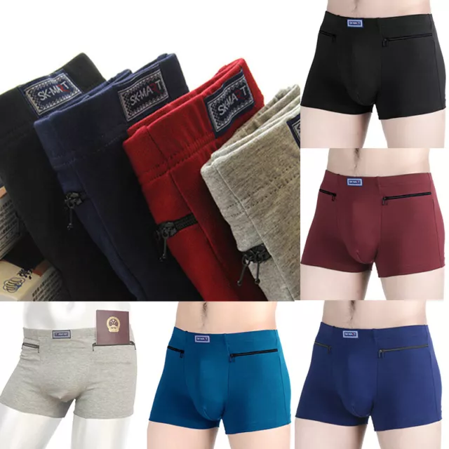 Comfy Soft Cotton Underpants Boxer Briefs Trunks Mens Zip Pockets Underwear L-4X 3