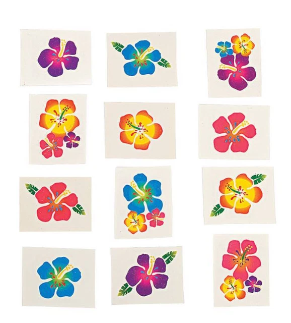 36 Luau  Hawaiian Tropical Hibiscus Flower Tattoos - Party Favors Birthday