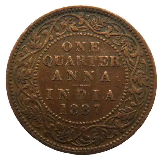 1887 Queen Victoria India 1/4 Quarter Anna Coin