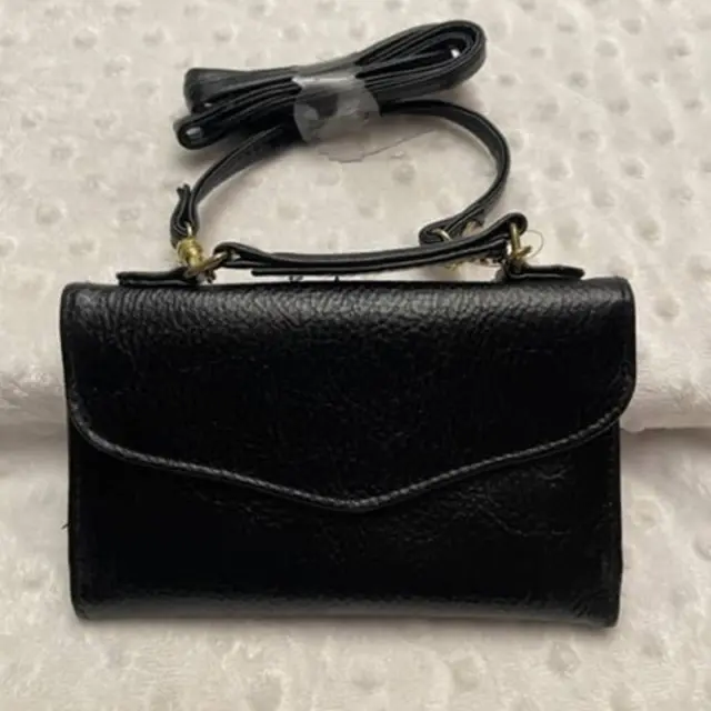 AAI Black Pebble Imitation Leather Multi-Style (Wallet,Clutch,Crossbody) Bag-NEW