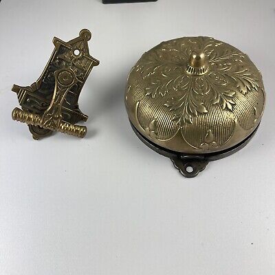 Antique Victorian Eastlake Design Bronze Mechanical Doorbell & Lever Pull