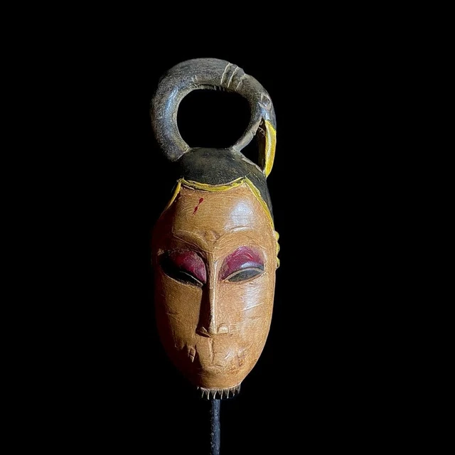 African Tribal Face Mask Wood Hand Carved Wall Hang Baule Mask -8658