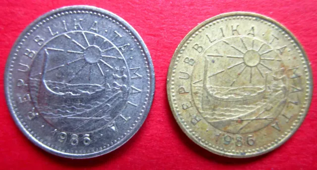 Malta  Pair Very Collectable Good Grade One & Five Cent Coins  Both Dated 1986