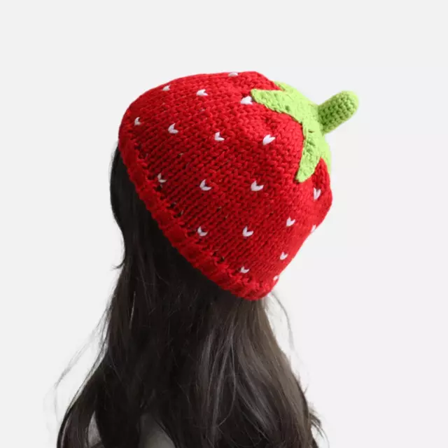 Sweet Strawberry Hat Female Versatile Red Fruit Handmade Knitted Beanie Cap