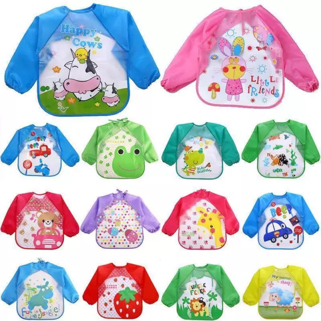 Baby Toddler Kids Long Sleeve Bib Waterproof Feeding Art Apron Smock New