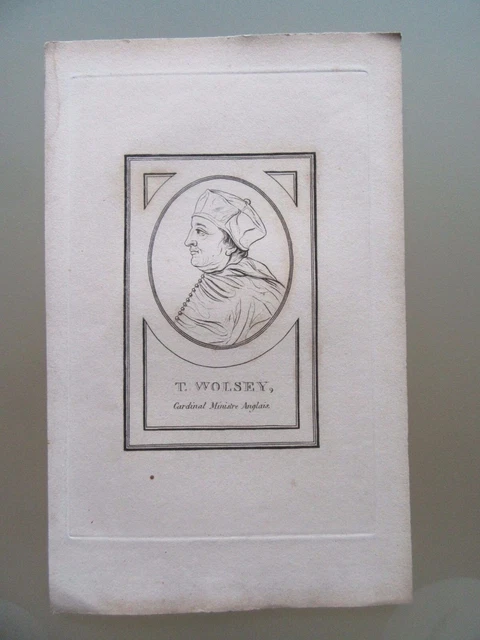 1860 Grabado T. Wolsey Cardenal Ministro Inglés