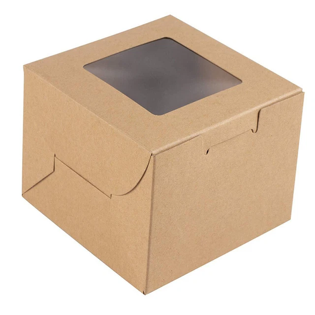 50 piezas ventana transparente pan tarta de huevo pasteles pasteles cajas de embalaje (papel kraft)