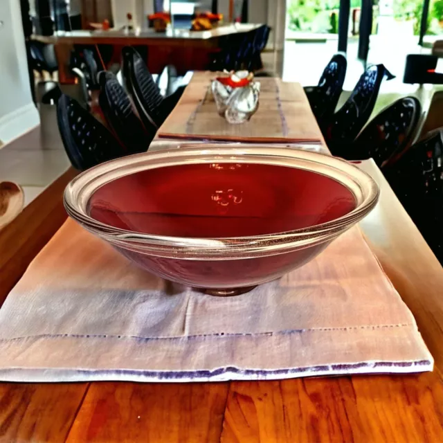 Large 15" dia. Ruby Red Murano Glass MCM Bowl Aventurine Gold Flakes Hand Blown